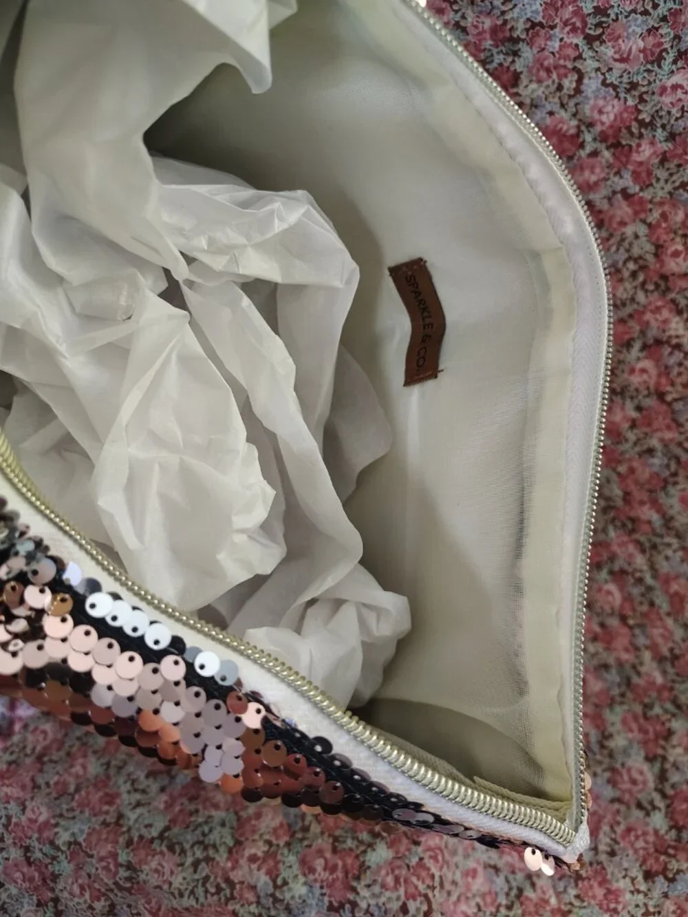 NWOT Large Pink Silver Sequin Makeup Bag Clutch